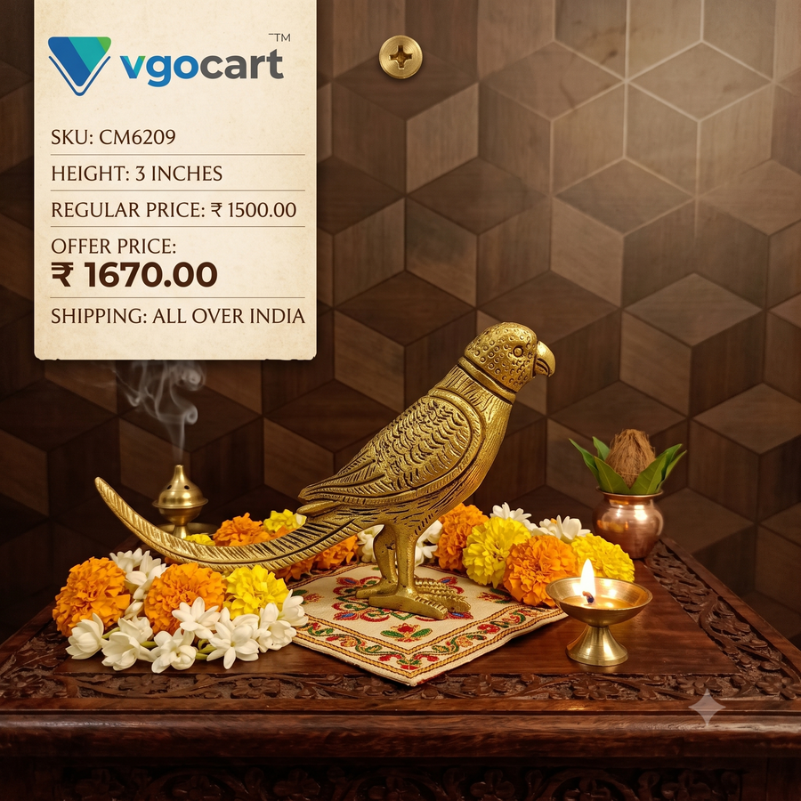 Handcrafted Solid Brass Parrot Showpiece | Pair of Lucky Love & Prosperity Birds for Home Decor