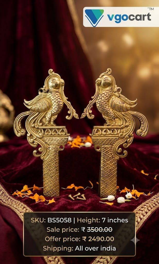 Symmetrical Brass Parrot Wall Bracket Pair | Antique Kili Mounts for Vastu & South Indian Architectural Decor