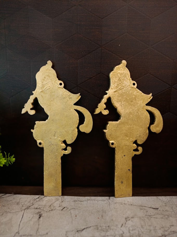 Symmetrical Brass Parrot Wall Bracket Pair | Antique Kili Mounts for Vastu & South Indian Architectural Decor
