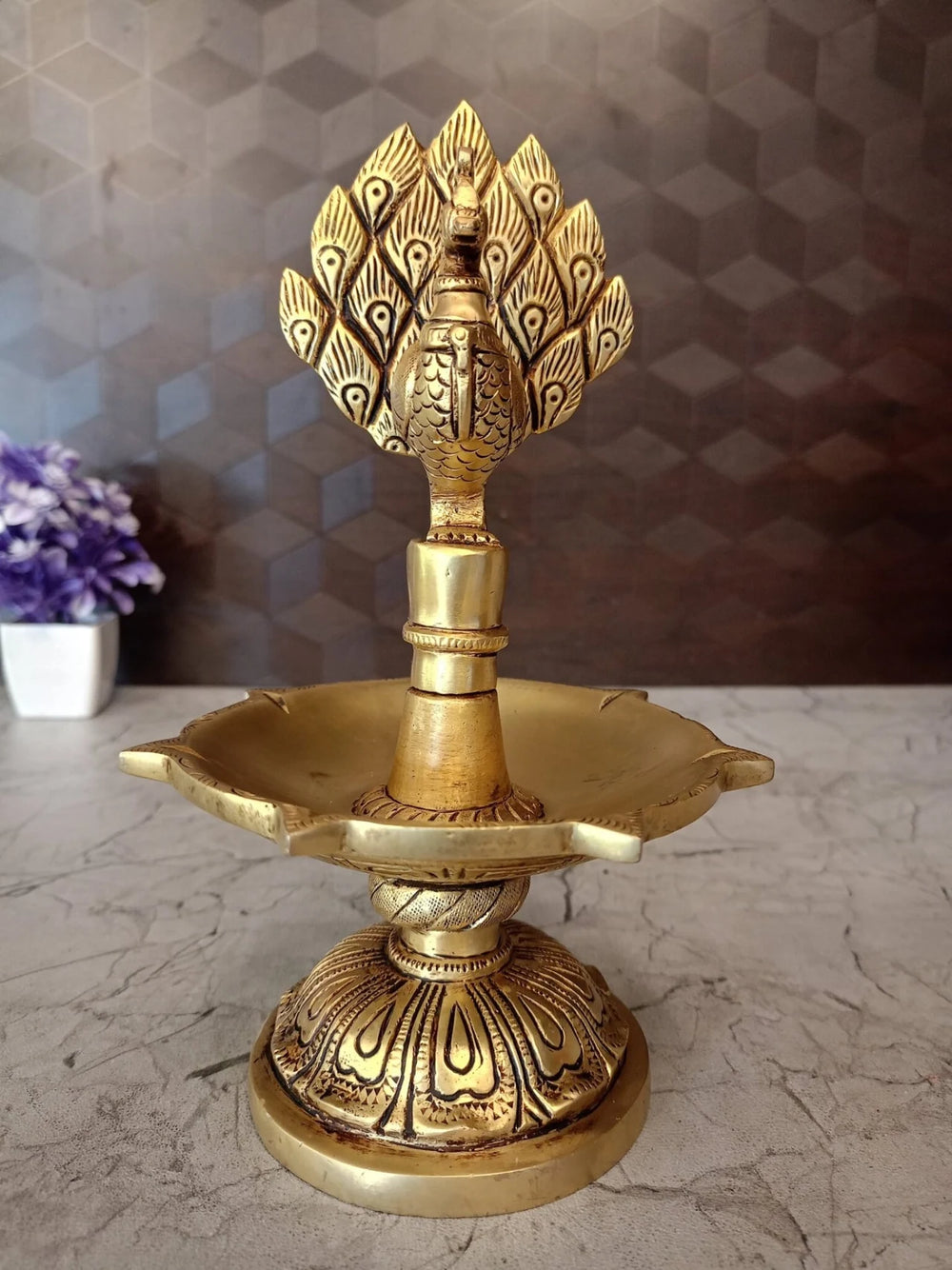 Premium Brass 7-Face Peacock Diya | Majestic Saptamukhi Mayil Vilakku for Vastu & Grand Heritage Decor
