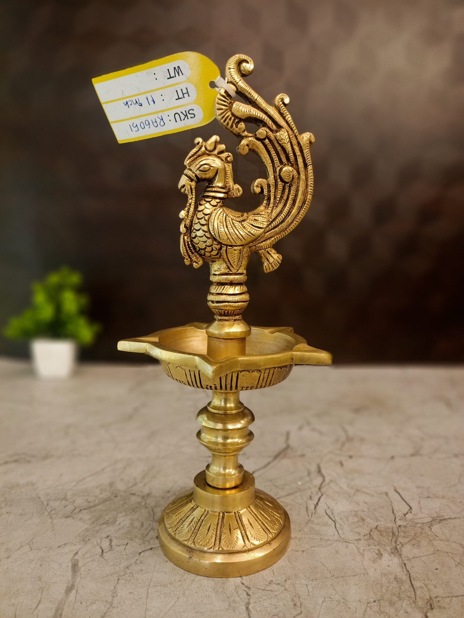 Antique Brass Peacock Deepam | Traditional Mayil Vilakku with Multi-Wick Design | 11 Inch Pooja Decor