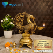 Antique Brass Annam Diya | Traditional Single Face Annam Vilakku with Peacock Design | 8.5 Inch Brass Oil Lamp for Pooja & Home Decor