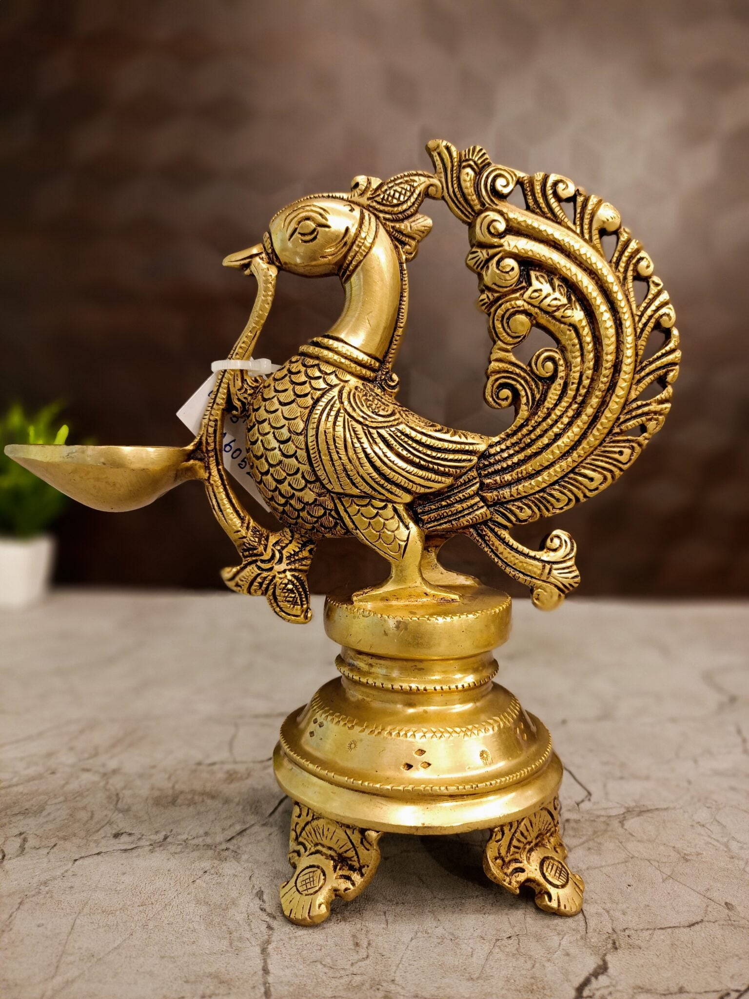 Antique Brass Annam Diya | Traditional Single Face Annam Vilakku with Peacock Design | 8.5 Inch Brass Oil Lamp for Pooja & Home Decor