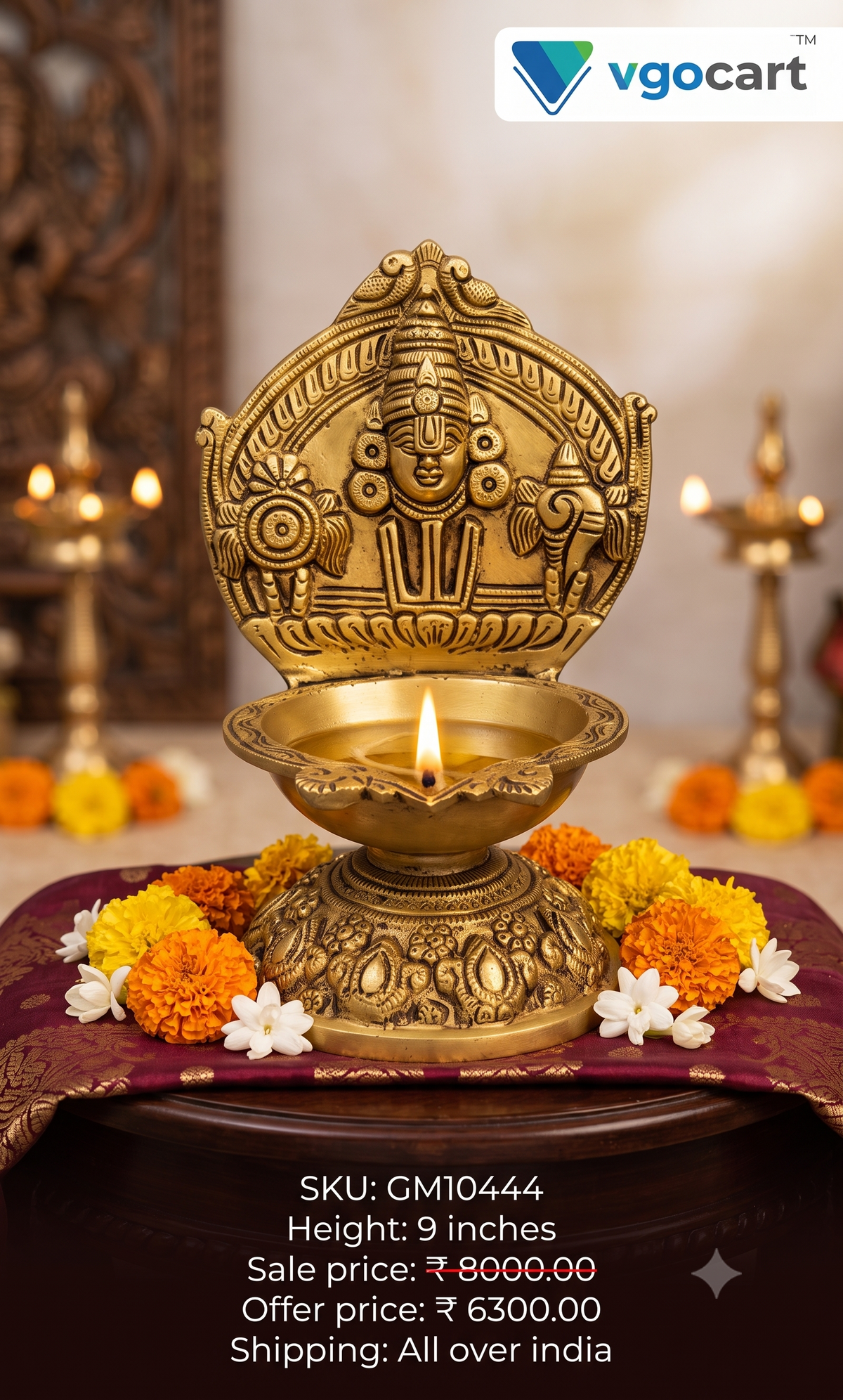 Premium Brass Perumal Diya | Divine Vishnu Namam Deepam for Vastu & Luxury Pooja Decor