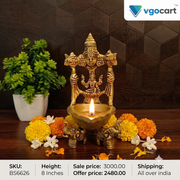 Brass Perumal with Lakshmi Diya | Divine Vishnu Lakshmi Oil Lamp for Pooja & Vastu