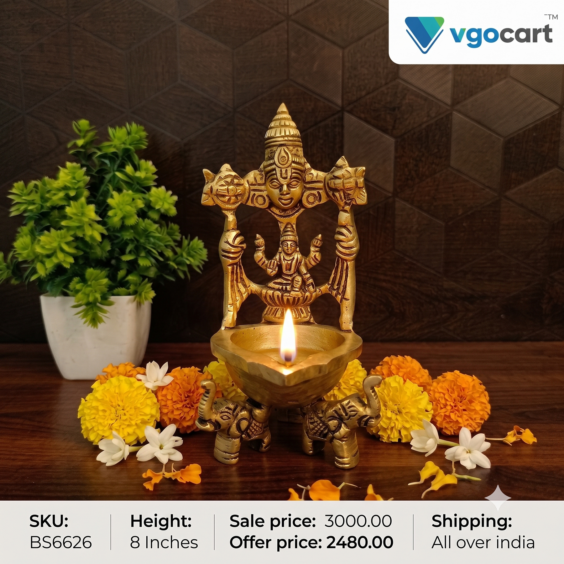 Brass Perumal with Lakshmi Diya | Divine Vishnu Lakshmi Oil Lamp for Pooja & Vastu