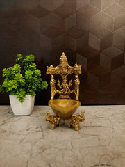 Brass Perumal with Lakshmi Diya | Divine Vishnu Lakshmi Oil Lamp for Pooja & Vastu