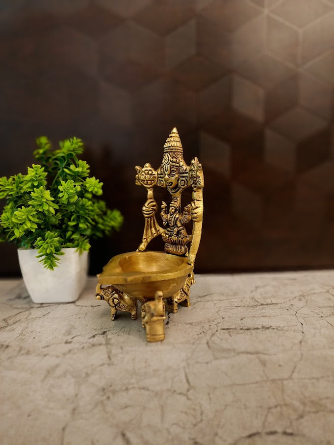 Brass Perumal with Lakshmi Diya | Divine Vishnu Lakshmi Oil Lamp for Pooja & Vastu