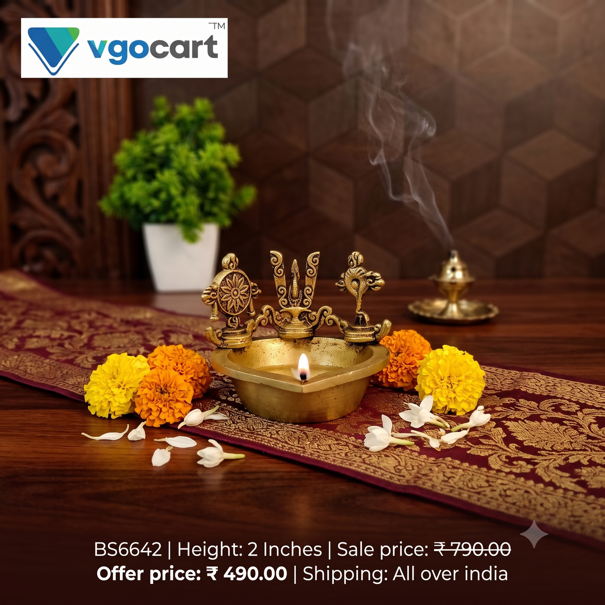 Premium Brass Sangu Chakra Namam Diya | Tirupati Balaji Vishnu Oil Lamp for Pooja & Vastu
