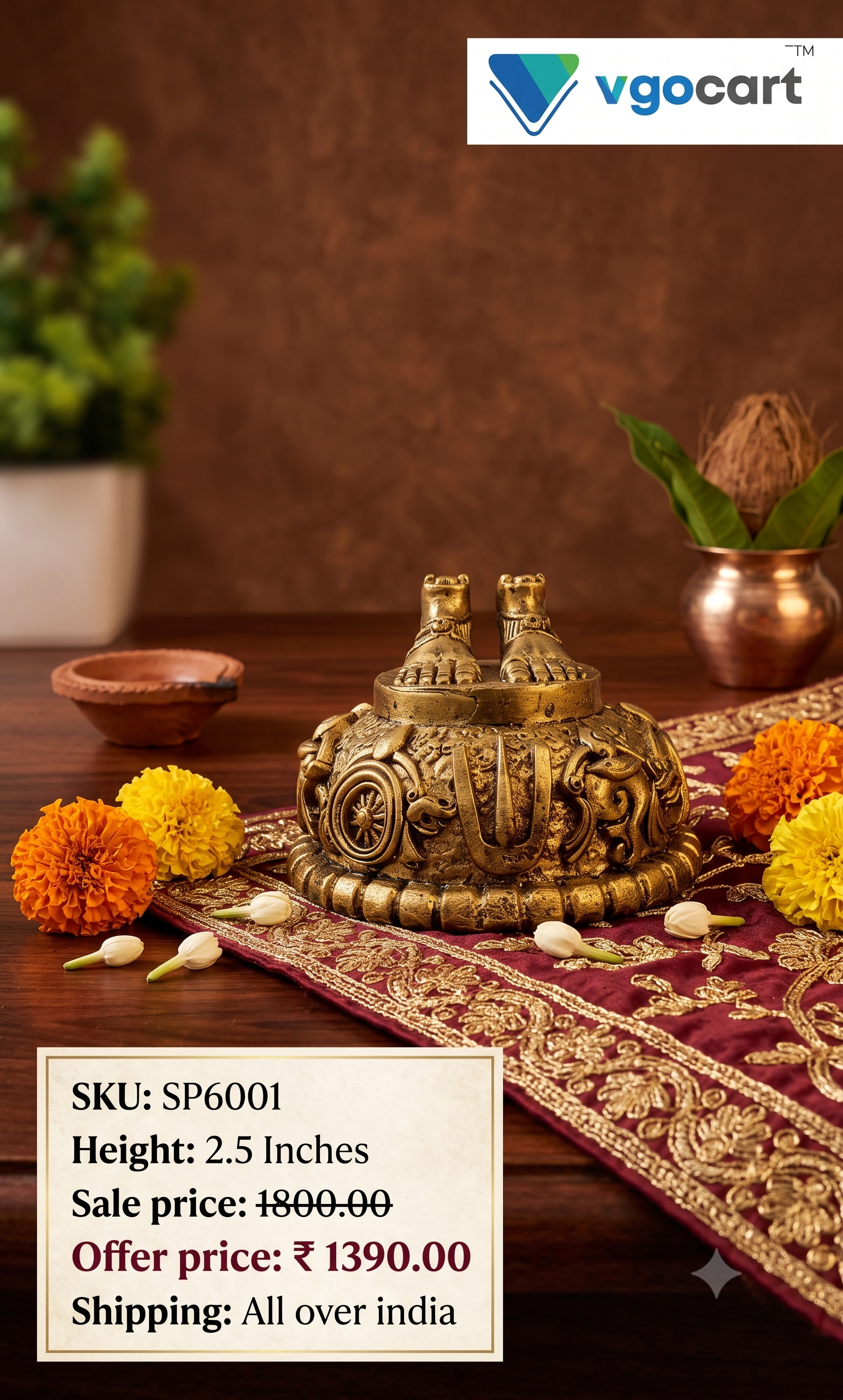 Handcrafted Brass Tirupati Balaji Paduka | Lord Venkateswara Sacred Feet Fine Art Idol