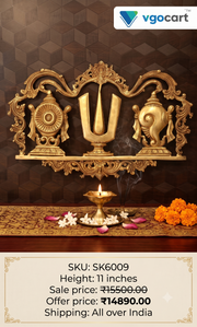 Premium Brass Perumal Namam Wall Mount | Sacred Sangu Chakra Door Accent for Pooja & Vastu Protection
