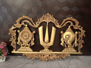 Premium Brass Perumal Namam Wall Mount | Sacred Sangu Chakra Door Accent for Pooja & Vastu Protection