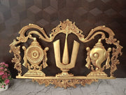 Premium Brass Perumal Namam Wall Mount | Sacred Sangu Chakra Door Accent for Pooja & Vastu Protection