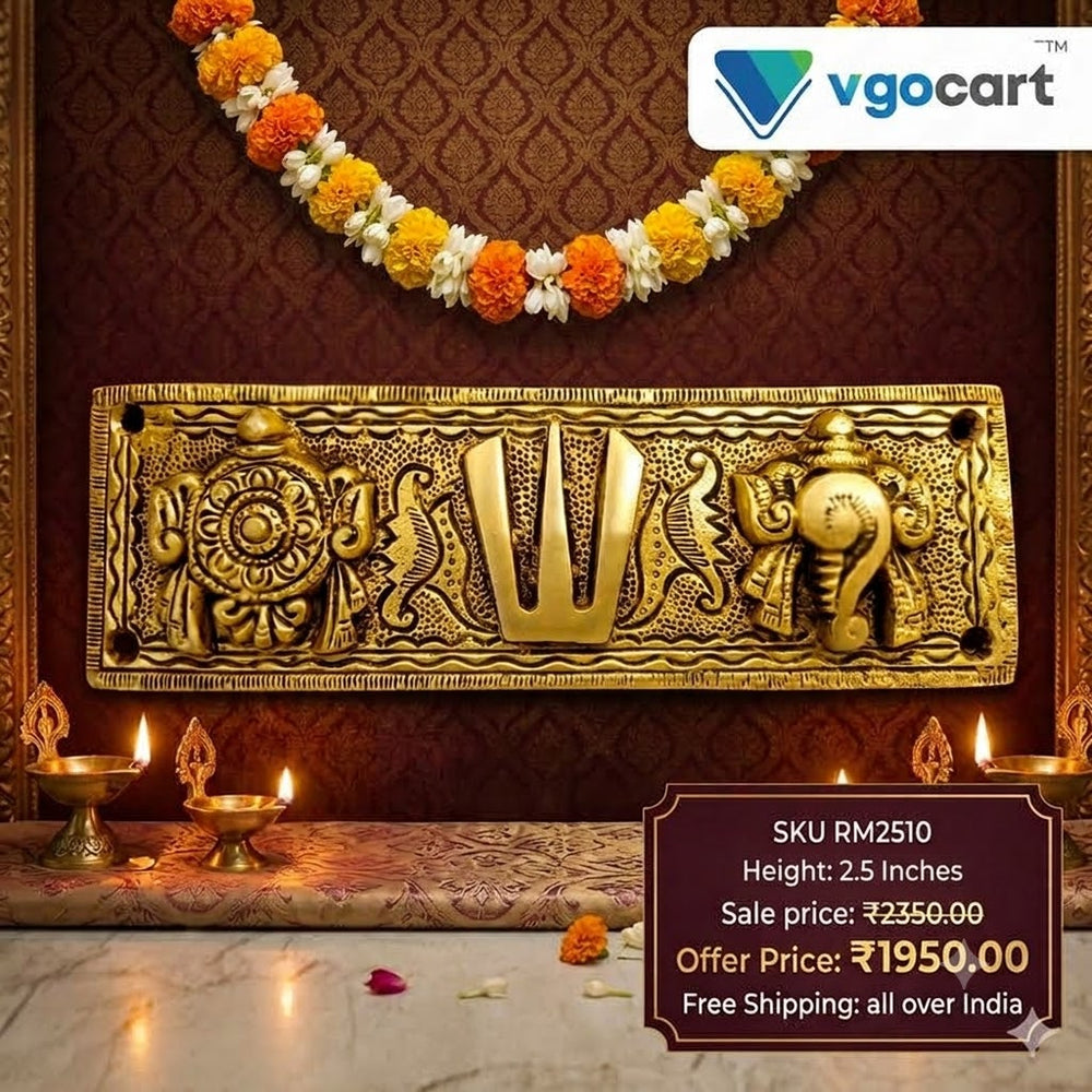 Premium Brass Perumal Namam Wall Mount | Sacred Shanku Chakra Panel for Vastu & Heritage Door Decor