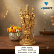 Majestic Brass Tirupati Balaji Sculpture | Intricately Carved Venkateswara Idol for Vastu, Corporate Offices & Premium Home Altars