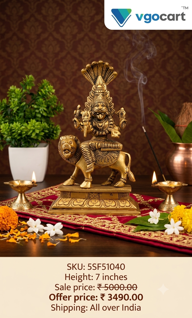 Premium Brass Goddess Prithiyankara Devi Idol | Fierce Lion-Faced Deity for Vastu & Ultimate Protection