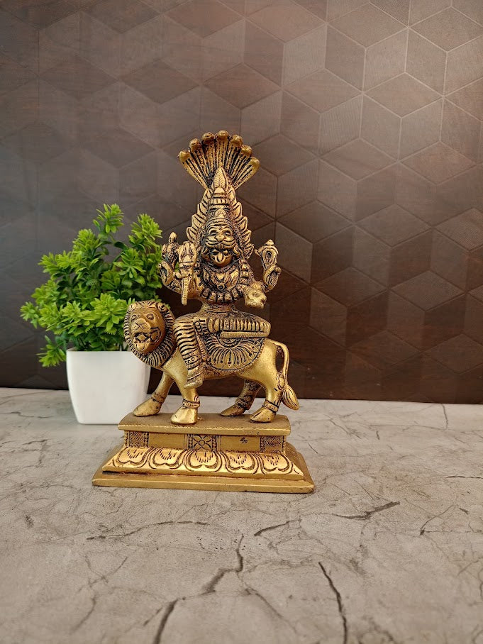 Premium Brass Goddess Prithiyankara Devi Idol | Fierce Lion-Faced Deity for Vastu & Ultimate Protection