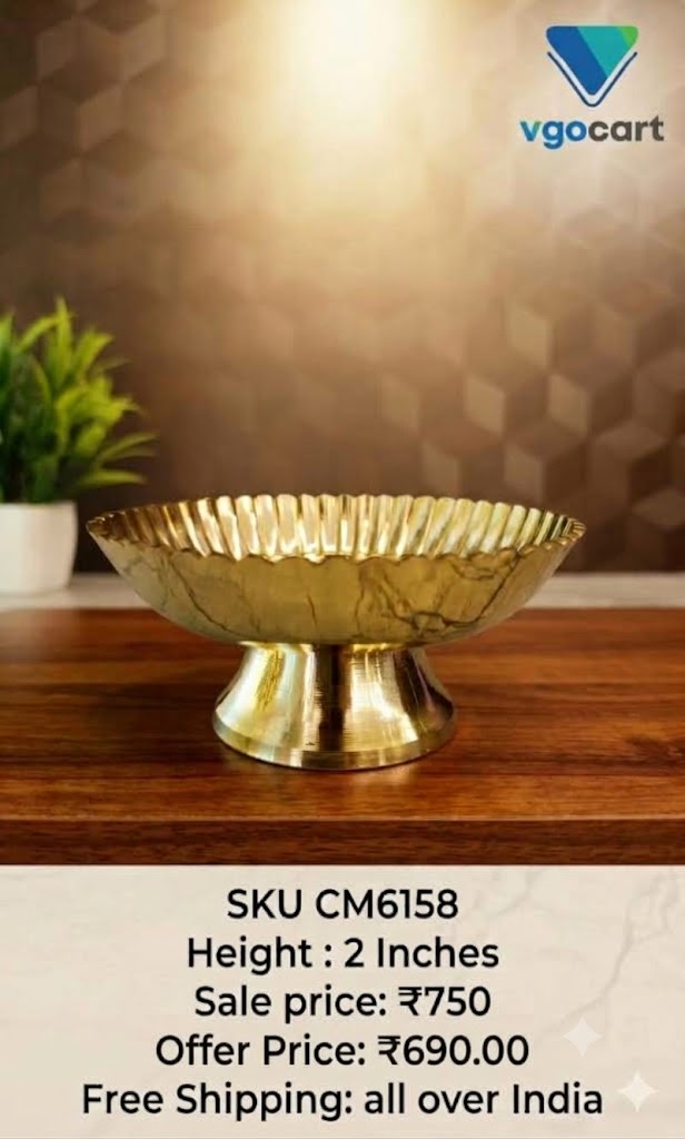Elevated Brass Scalloped Pooja Plate | Premium Pedestal Offering Bowl for Vastu & Sacred Altar Decor