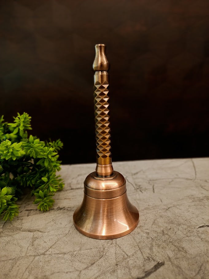 Premium Polished Brass Pooja Bell with Laser Etching | High-Resonance Ghanti for Vastu & Mandir Devotion