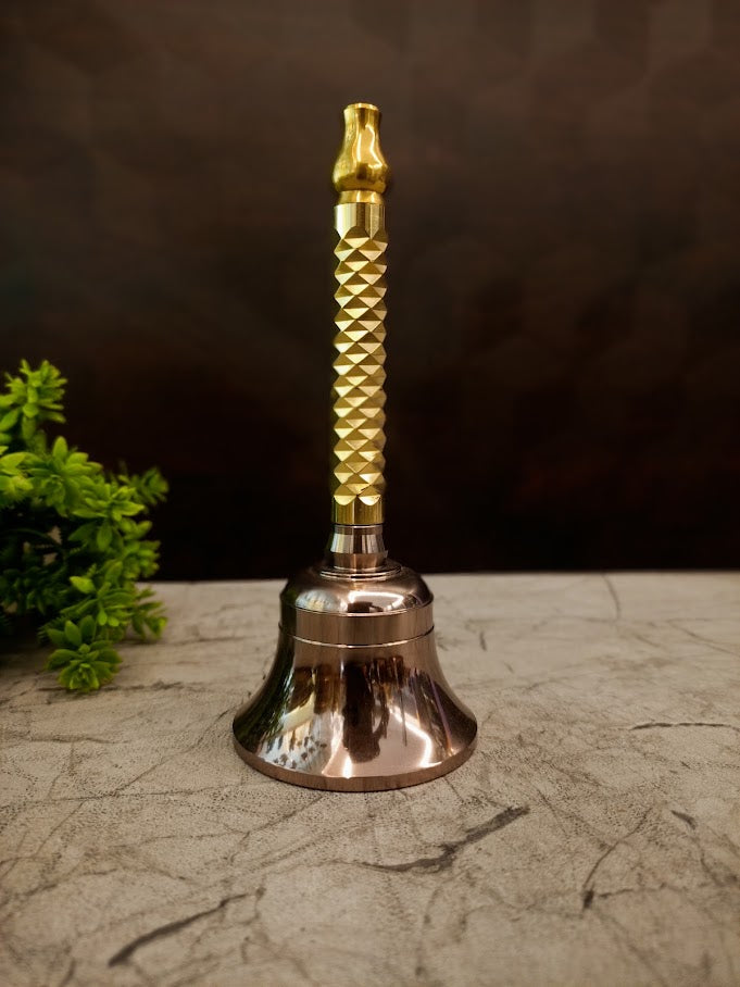 Premium Polished Brass Pooja Bell with Laser Etching | High-Resonance Ghanti for Vastu & Mandir Devotion
