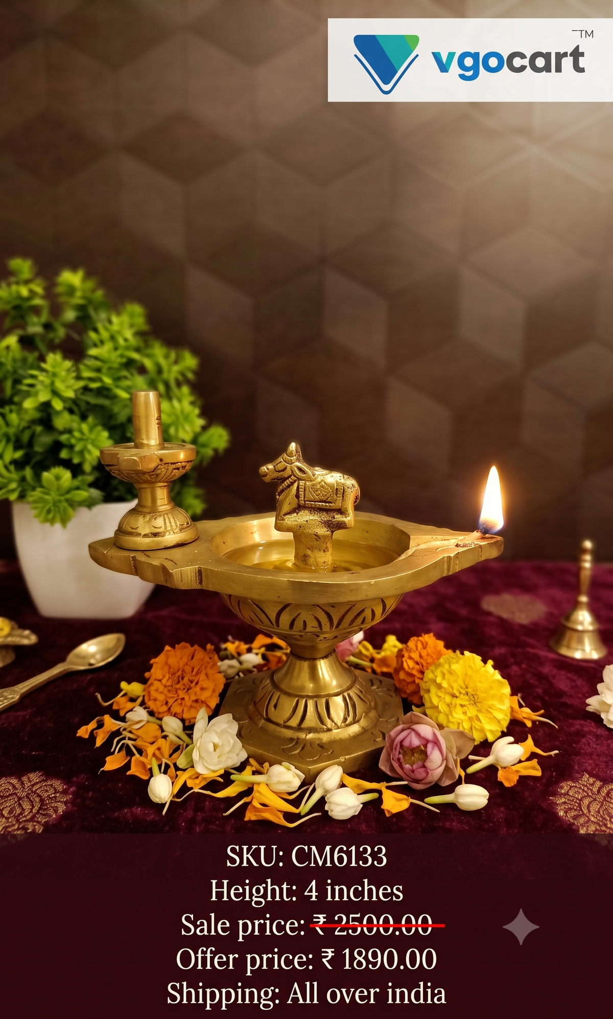 Premium Brass Pradosha Diya | Sacred Shiva Nandi Deepam for Vastu