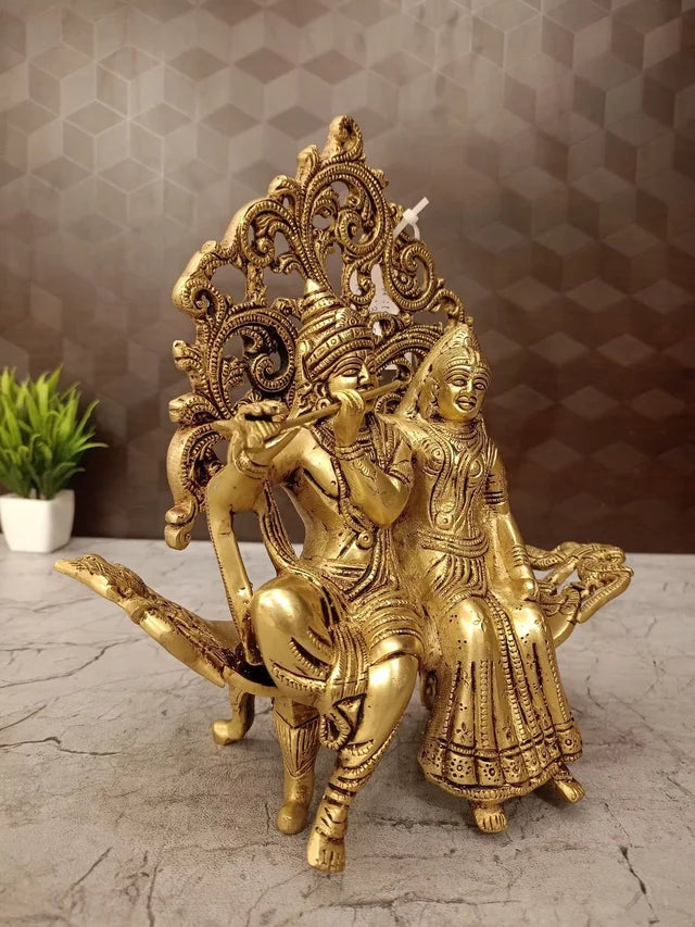 Premium Brass Radha Krishna on Designer Sofa | Royal Divine Couple Idol for Vastu & Marital Bliss
