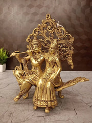 Premium Brass Radha Krishna on Designer Sofa | Royal Divine Couple Idol for Vastu & Marital Bliss
