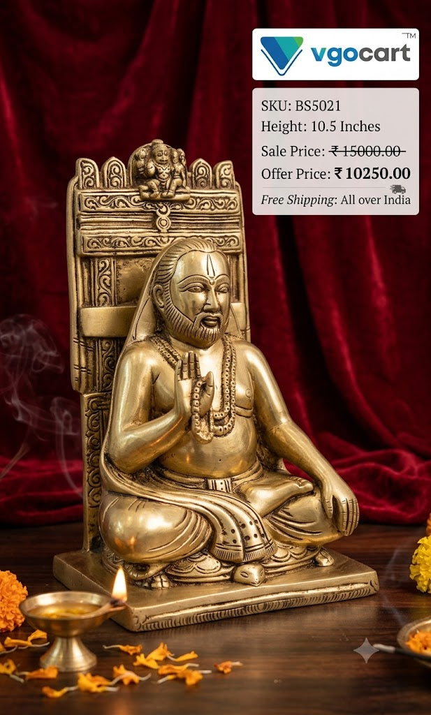 Grand Brass Sri Raghavendra Swamy Idol | Large Guru Rayaru Monument for Healing, Mandir & Mantralayam Devotion