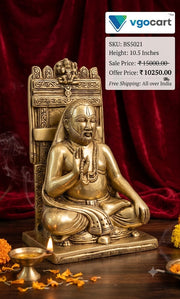 Grand Brass Sri Raghavendra Swamy Idol | Large Guru Rayaru Monument for Healing, Mandir & Mantralayam Devotion