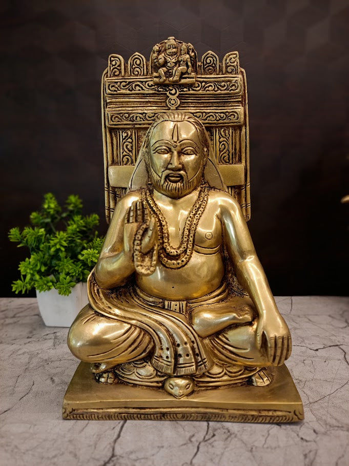 Grand Brass Sri Raghavendra Swamy Idol | Large Guru Rayaru Monument for Healing, Mandir & Mantralayam Devotion