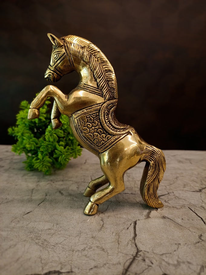 Majestic Brass Horse Statue Antique Finish Ashwa for Supreme Victory & Vastu Momentum