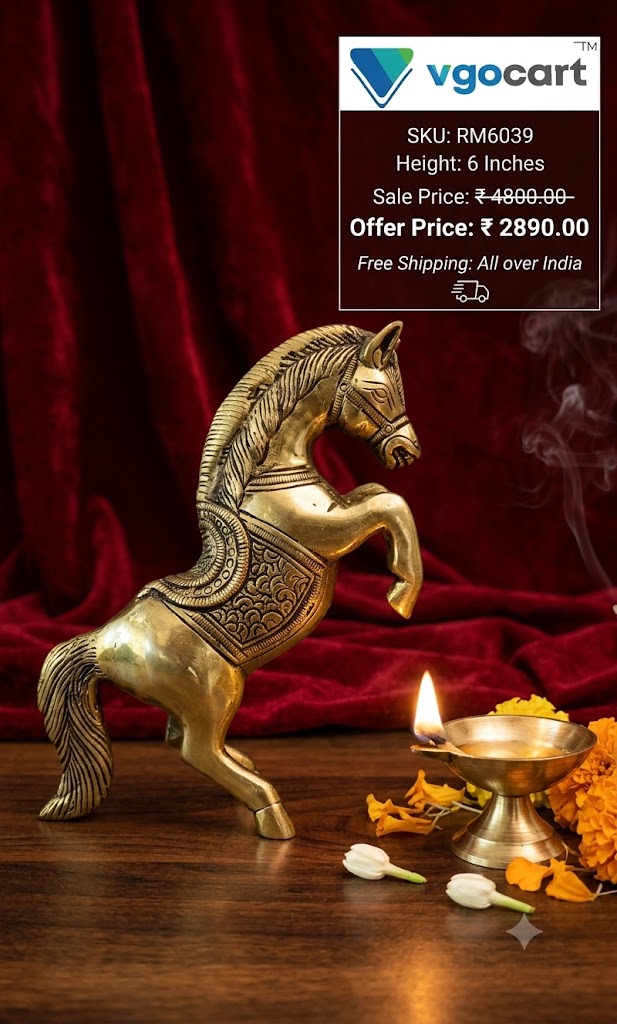 Majestic Brass Horse Statue Antique Finish Ashwa for Supreme Victory & Vastu Momentum