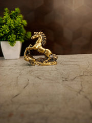 Small Brass Raising Horse Statue | Vastu Rearing Horse Figurine for Office Desk & Success