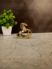 Small Brass Raising Horse Statue | Vastu Rearing Horse Figurine for Office Desk & Success