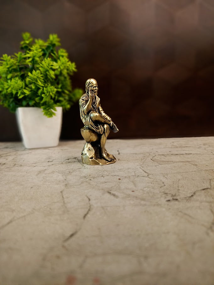 Brass Fine Art Sai Baba Idol | Miniature Shirdi Sai Statue for Pooja, Vastu & Car Dashboard