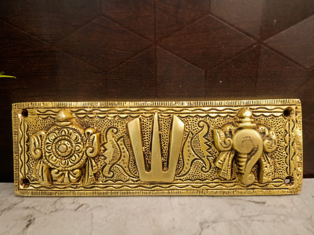 Premium Brass Perumal Namam Wall Mount | Sacred Shanku Chakra Panel for Vastu & Heritage Door Decor