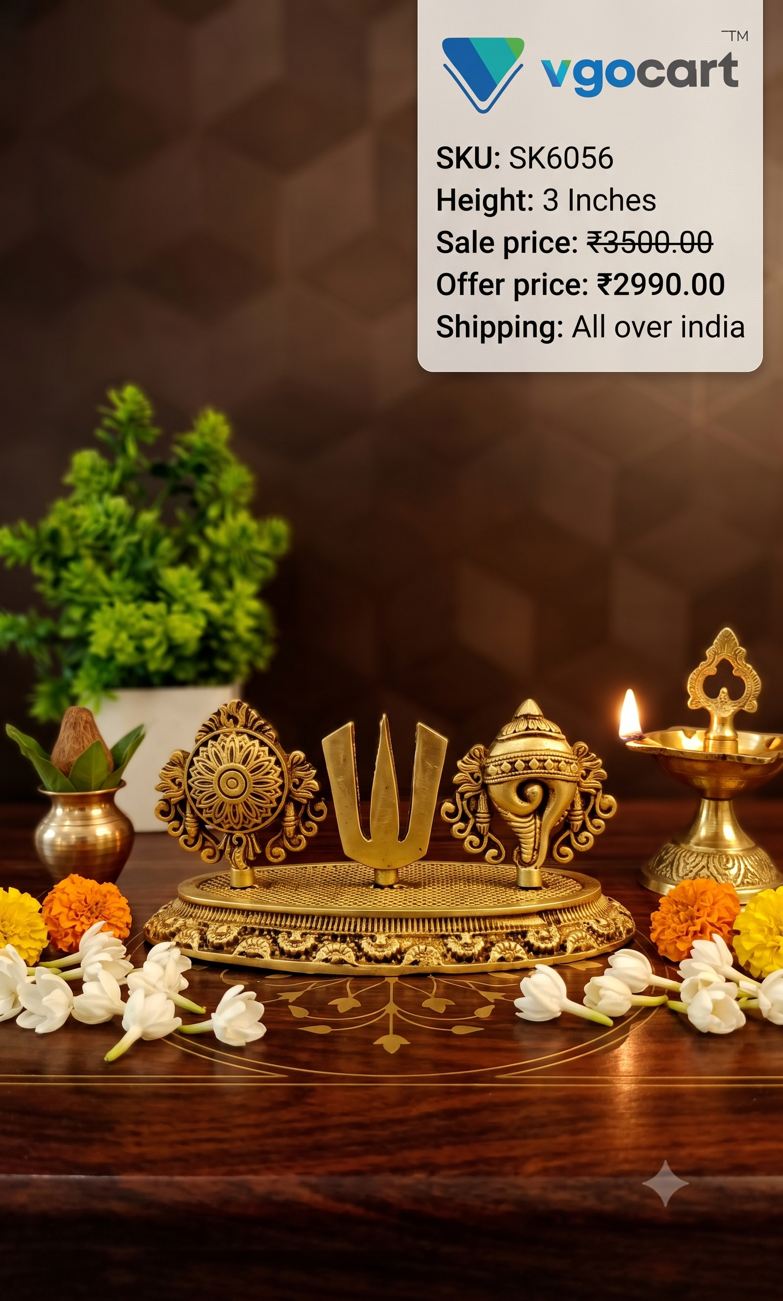 Handcrafted Brass Fine Art Sangu Chakra Namam | Vishnu Symbols for Home Temple & Vastu
