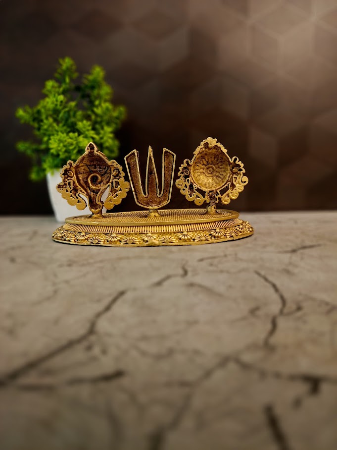 Handcrafted Brass Fine Art Sangu Chakra Namam | Vishnu Symbols for Home Temple & Vastu