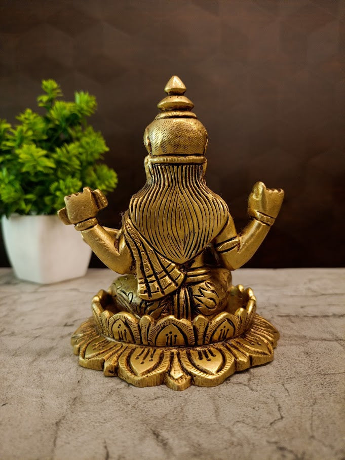 Premium Brass Saraswathi on Lotus Base | Sacred Goddess of Wisdom & Arts Murti for Study & Vastu