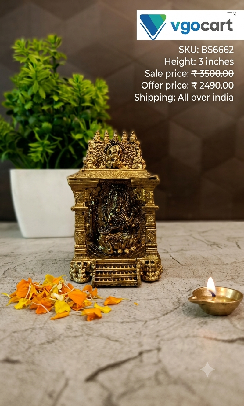 Premium Fine Art Brass Temple | Majestic Pooja Mandir for Vastu & Heritage Home Decor
