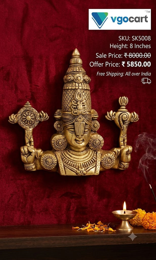 Exclusive Brass Perumal Relief Wall Mount | Traditional Venkateshwara Swamy Bust for Doorway & Vastu Decor