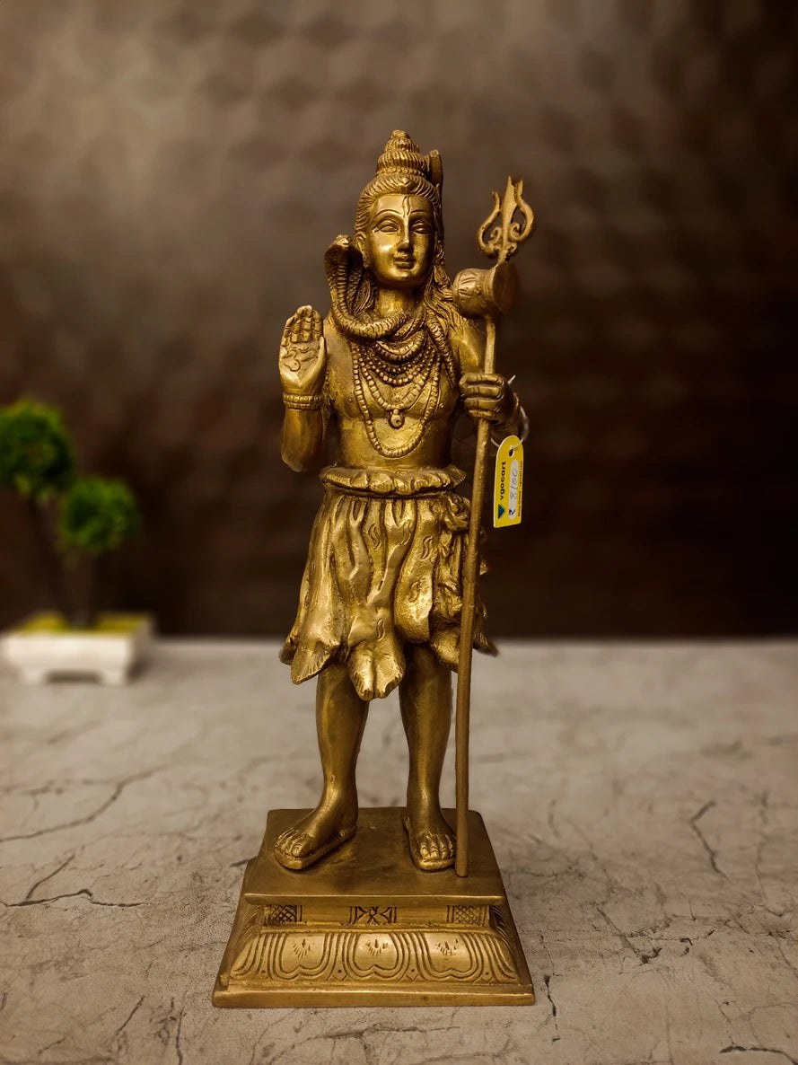 Premium Brass Lord Shiva Idol | Antique Meditating Mahadev Statue for Vastu & Sacred Mandir Decor (India)