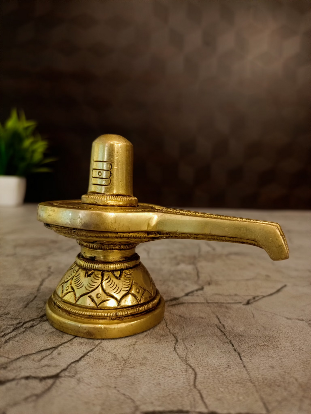 Antique Brass Shiva Lingam Idol | Traditional Lord Shiva Lingam with Yoni Base | 3 Inch Brass Shivling for Pooja Room & Home Temple