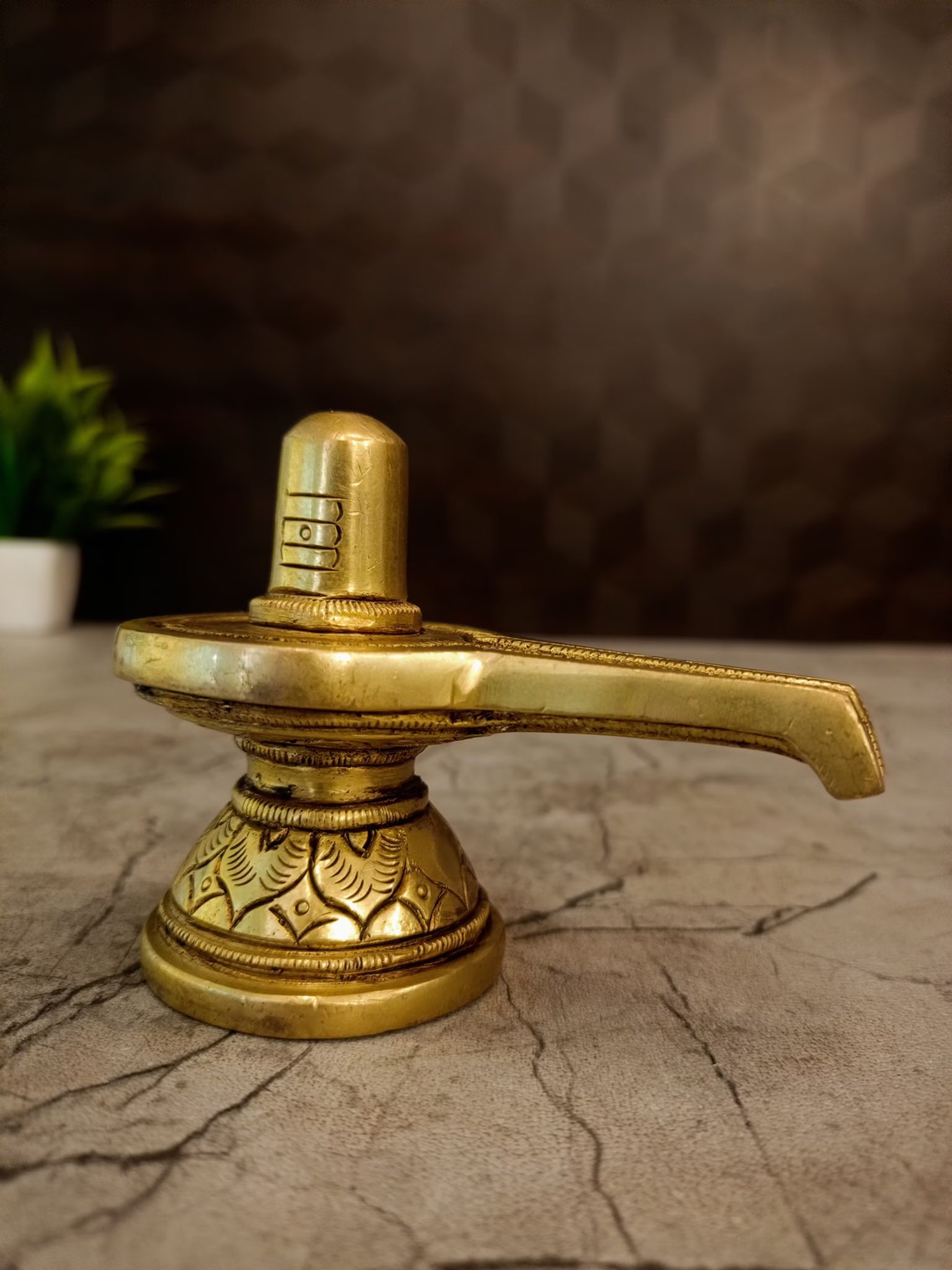 Antique Brass Shiva Lingam Idol | Traditional Lord Shiva Lingam with Yoni Base | 3 Inch Brass Shivling for Pooja Room & Home Temple