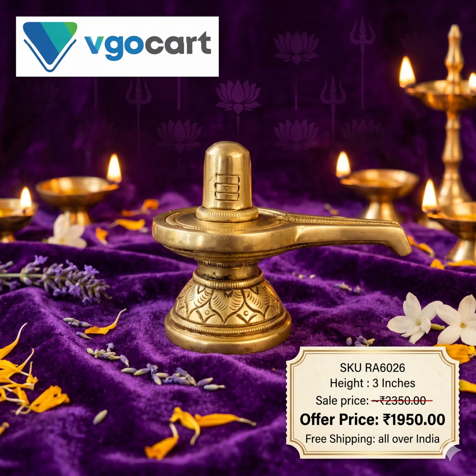 Antique Brass Shiva Lingam Idol | Traditional Lord Shiva Lingam with Yoni Base | 3 Inch Brass Shivling for Pooja Room & Home Temple