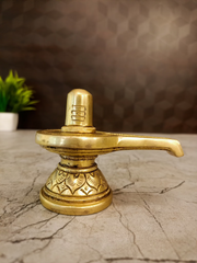 Antique Brass Shiva Lingam Idol | Traditional Lord Shiva Lingam with Yoni Base | 3 Inch Brass Shivling for Pooja Room & Home Temple