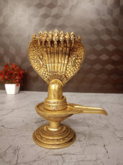 Premium Brass Shiva Lingam with Naga (Snake) | Antique Vastu Shivling Idol for Pooja Mandir & Meditation (India)