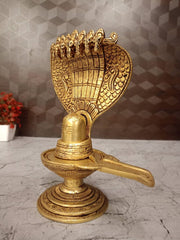 Premium Brass Shiva Lingam with Naga (Snake) | Antique Vastu Shivling Idol for Pooja Mandir & Meditation (India)