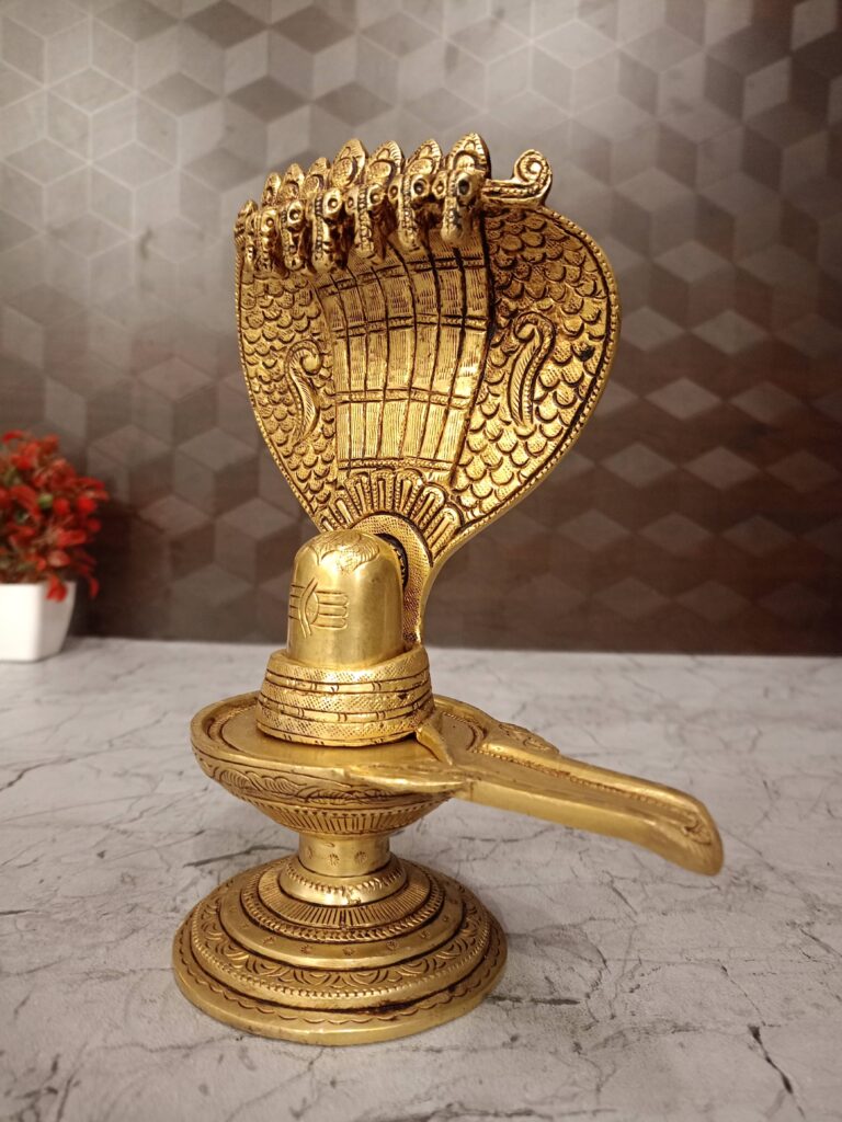 Premium Brass Shiva Lingam with Naga (Snake) | Antique Vastu Shivling Idol for Pooja Mandir & Meditation (India)