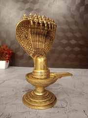 Premium Brass Shiva Lingam with Naga (Snake) | Antique Vastu Shivling Idol for Pooja Mandir & Meditation (India)